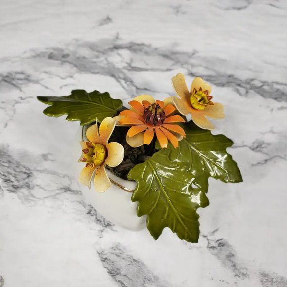 Porcelain Heart Ted Arnold Enameled Metal Flowers Vintage - Picture 9 of 9